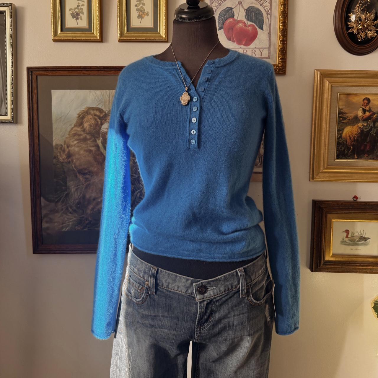 Ocean blue cashmere knit henley (S)