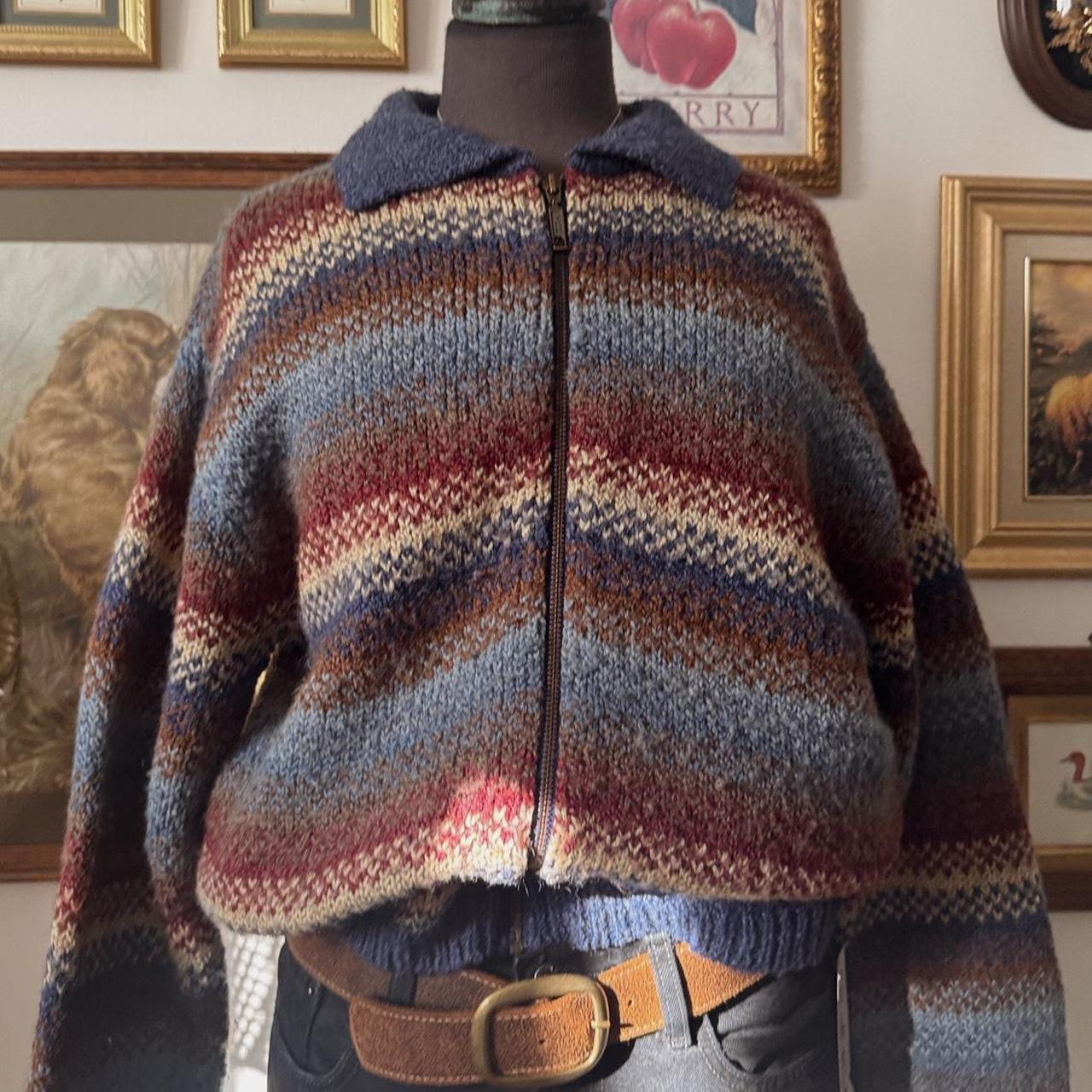 Vintage striped knit zip up sweater (L)
