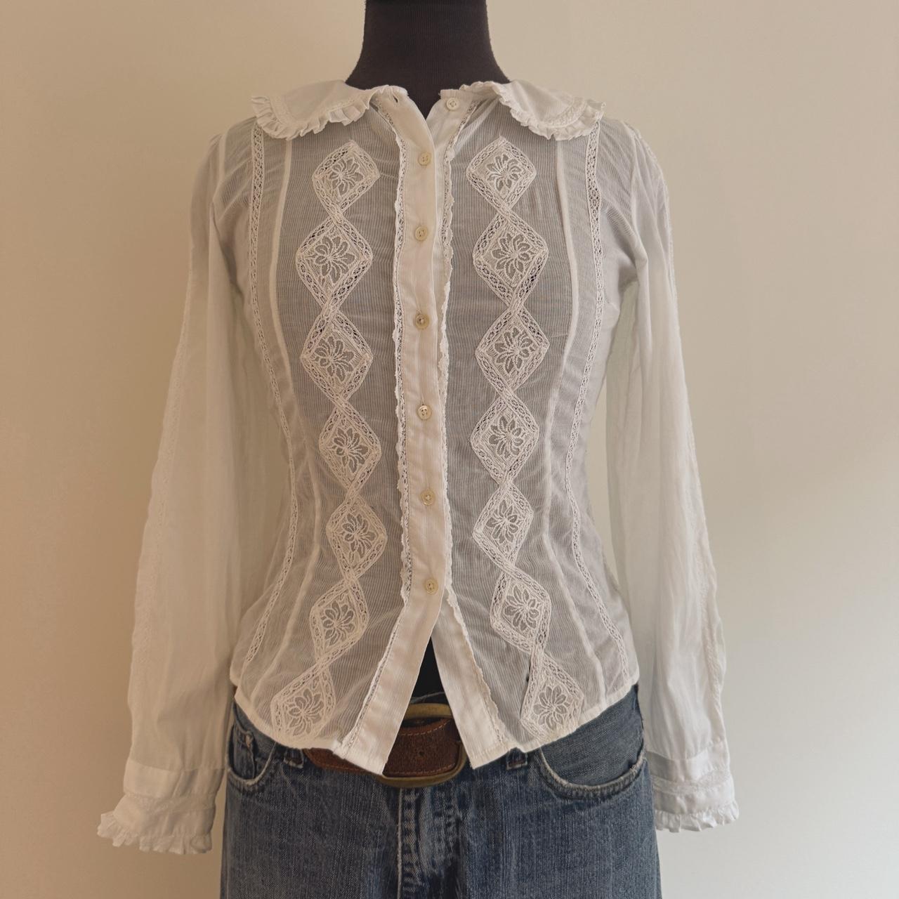 White lace cottage ruffle blouse (S)