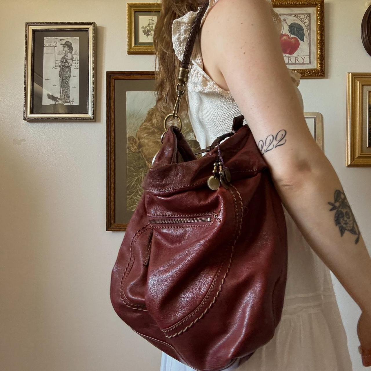 Burgundy leather slouch bag