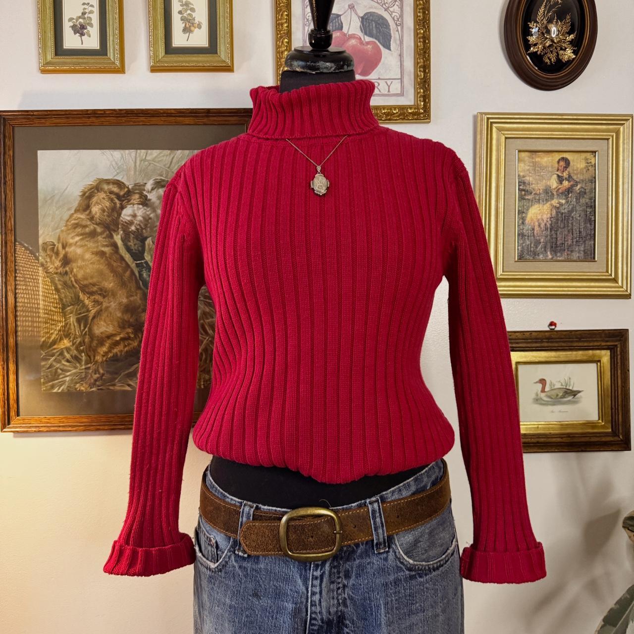 Magenta red cotton knit turtleneck (S)