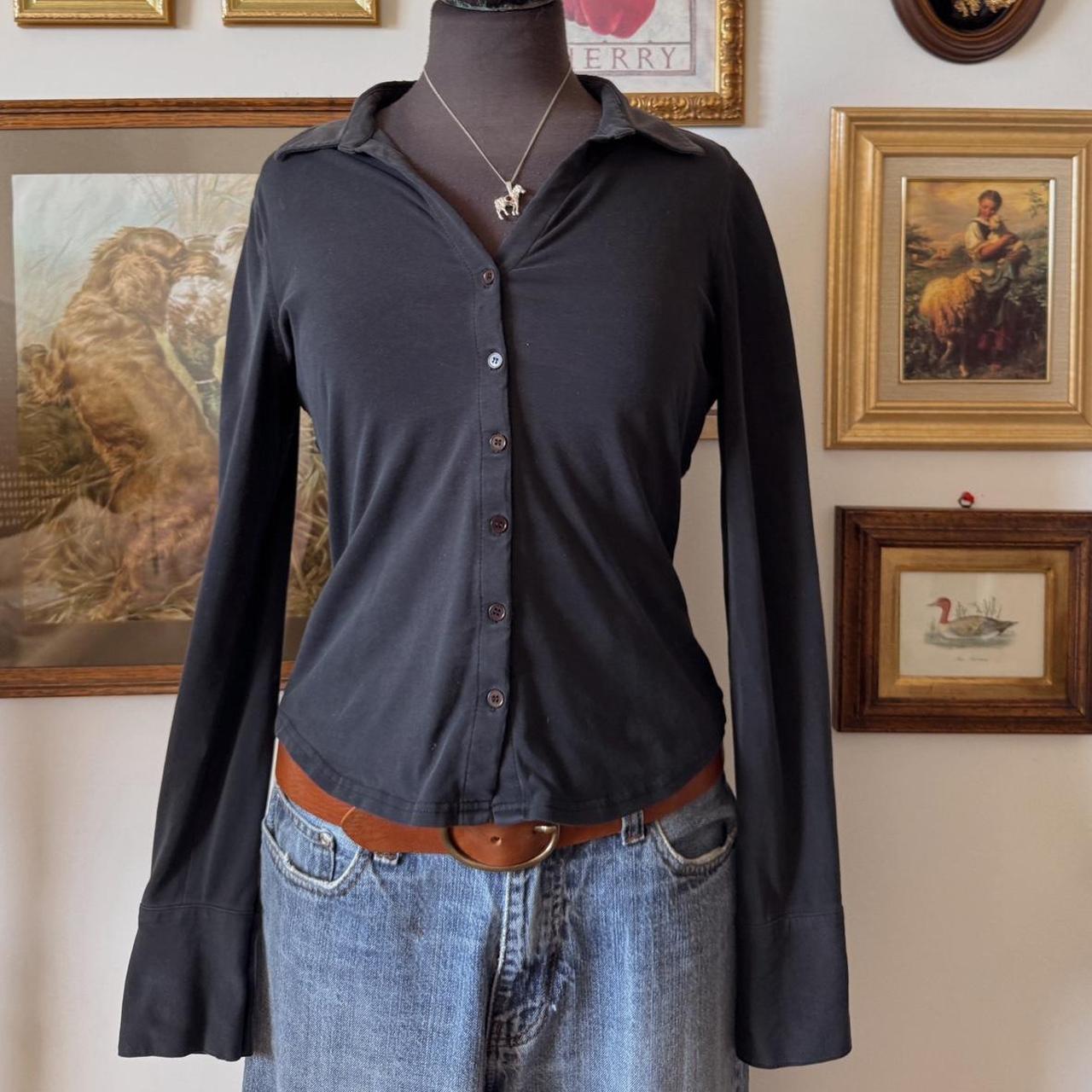 Black slinky button up blouse (M)