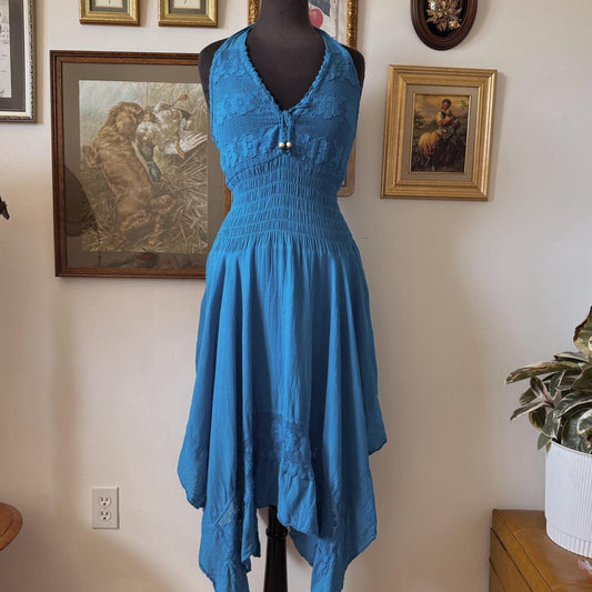 Blue boho fairy midi dress (M)