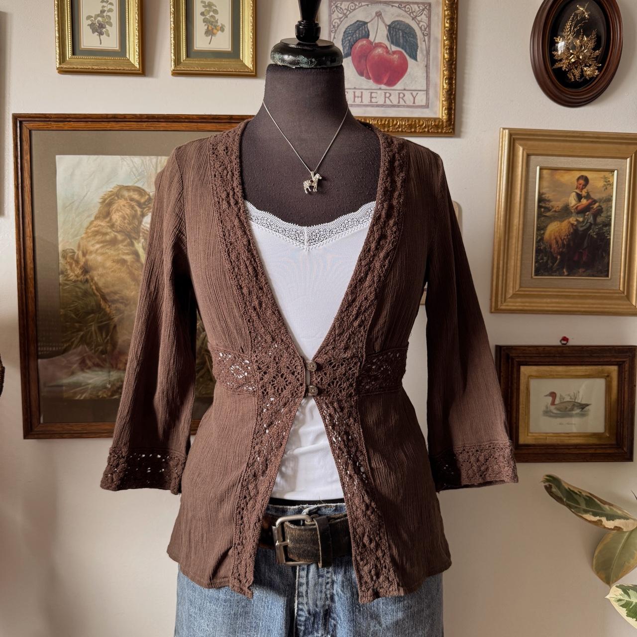 Earthy boho lace blouse (XS)