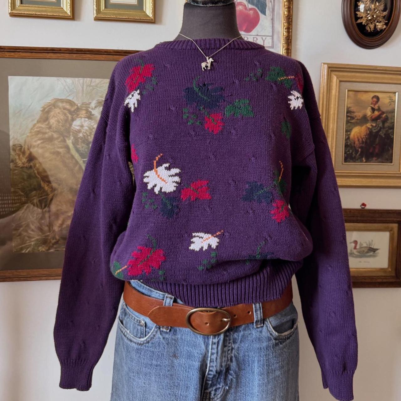 Deep purple autumn leaves sweater (M)