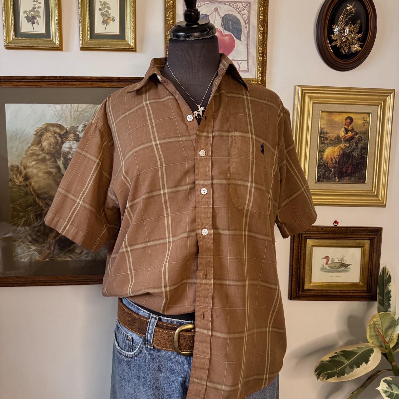 Earthy brown cotton plaid button up (M)