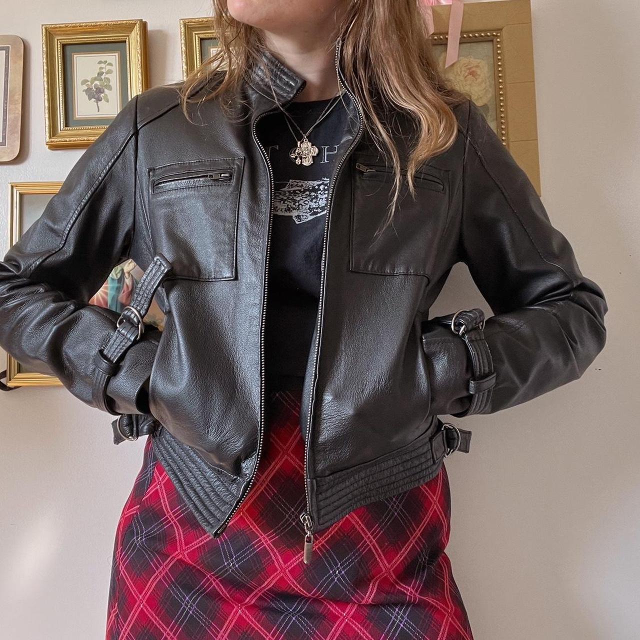 Black leather moto jacket (XS/S)