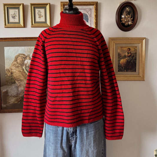 Red striped cozy knit sweater (S/M)