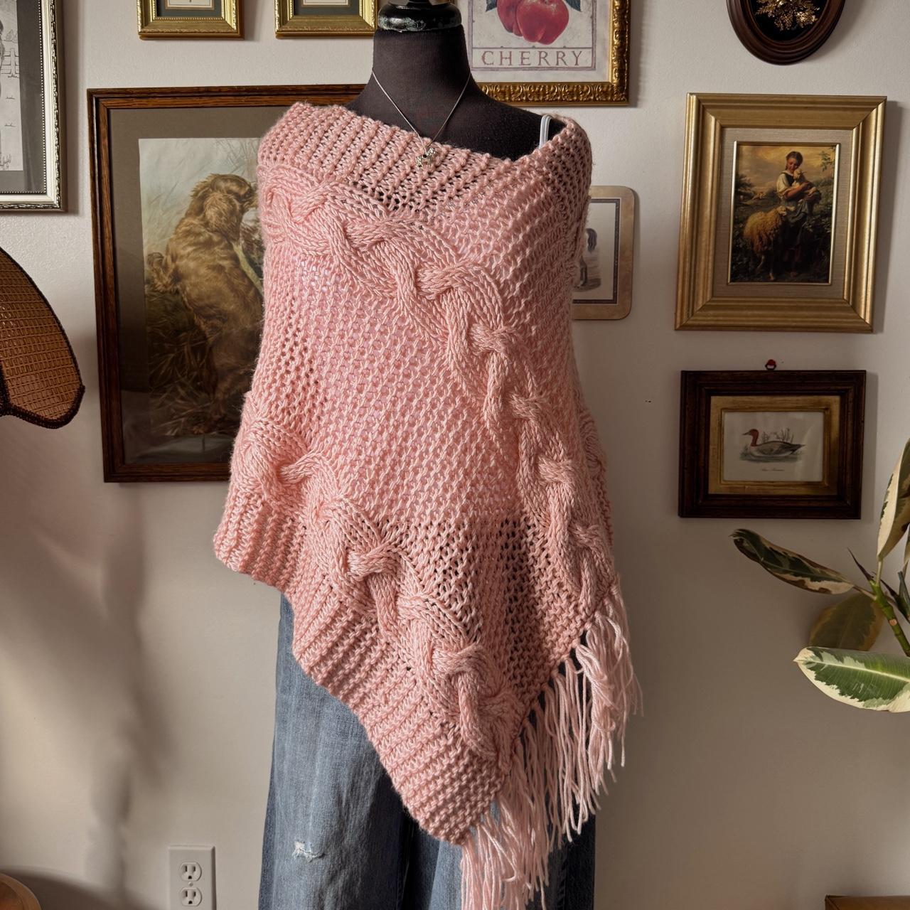 Pink knit boho poncho