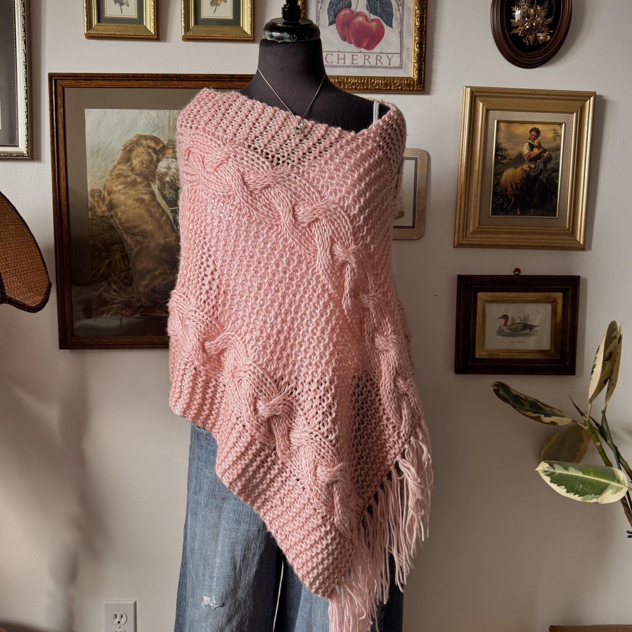 Pink knit boho poncho