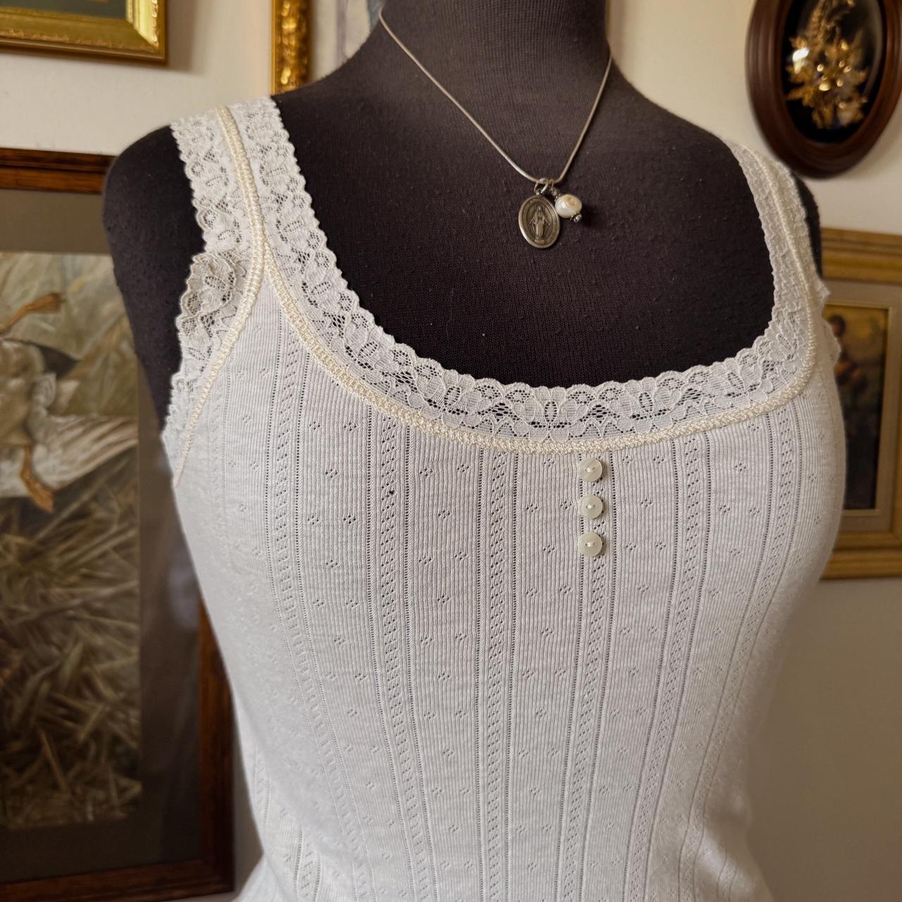 Cream lace pointelle tank (S)