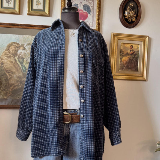 Blue plaid soft button up (S)