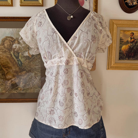 Y2K floral babydoll top (L)