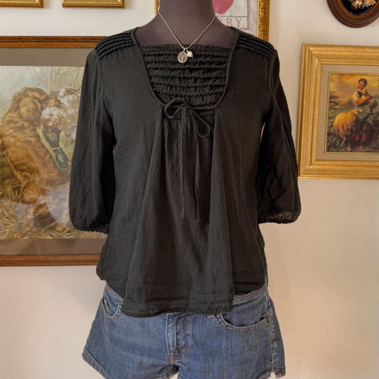 Black cotton boho blouse (S)