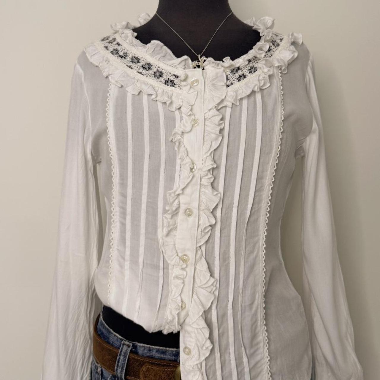 White cottage ruffle lace blouse (M)