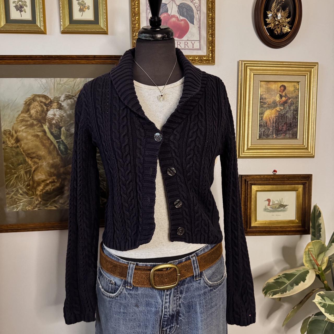 Dark navy blue cable knit cardigan (S)