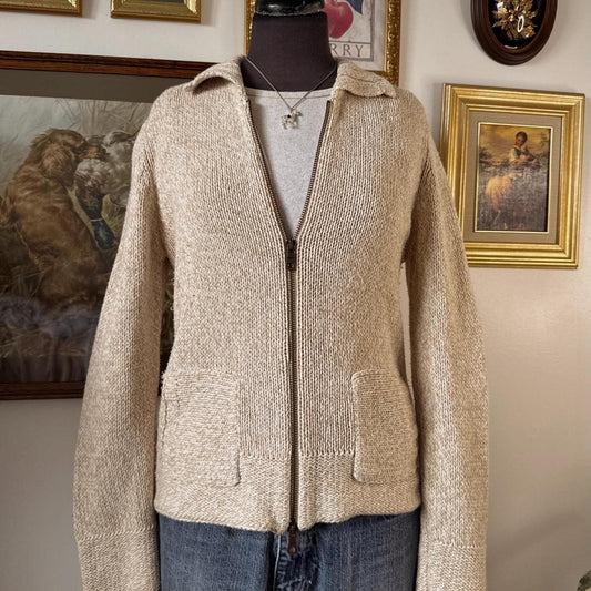 Soft cream knit zip up (M)