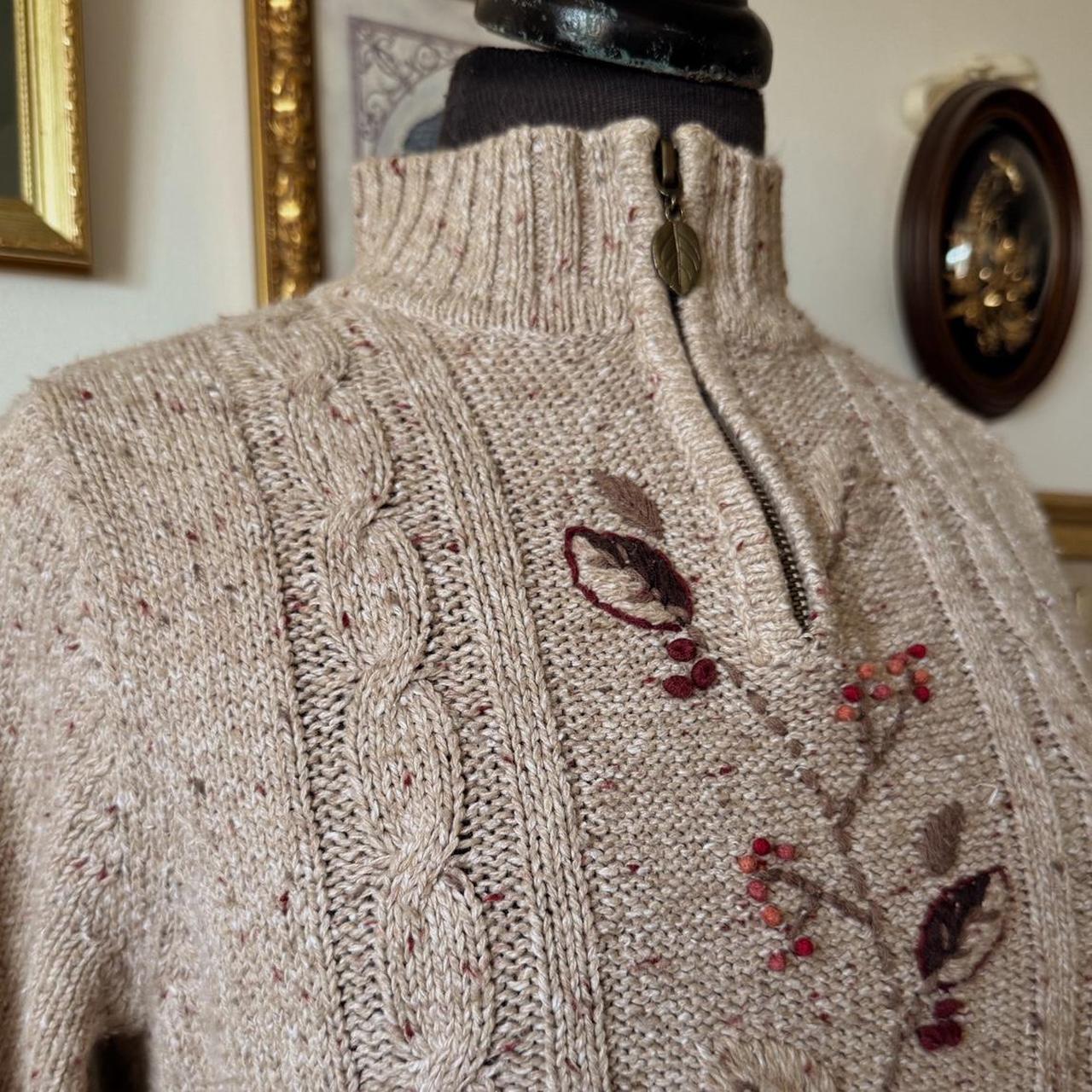Oatmeal knit autumn embroidered sweater (XS)