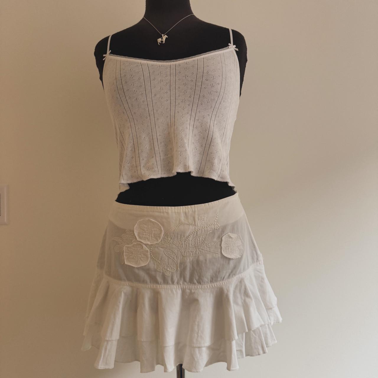 Vintage white ruffle mini skirt (S)