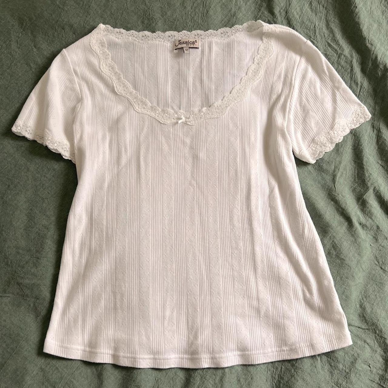 T-White pointelle lace tee (L)