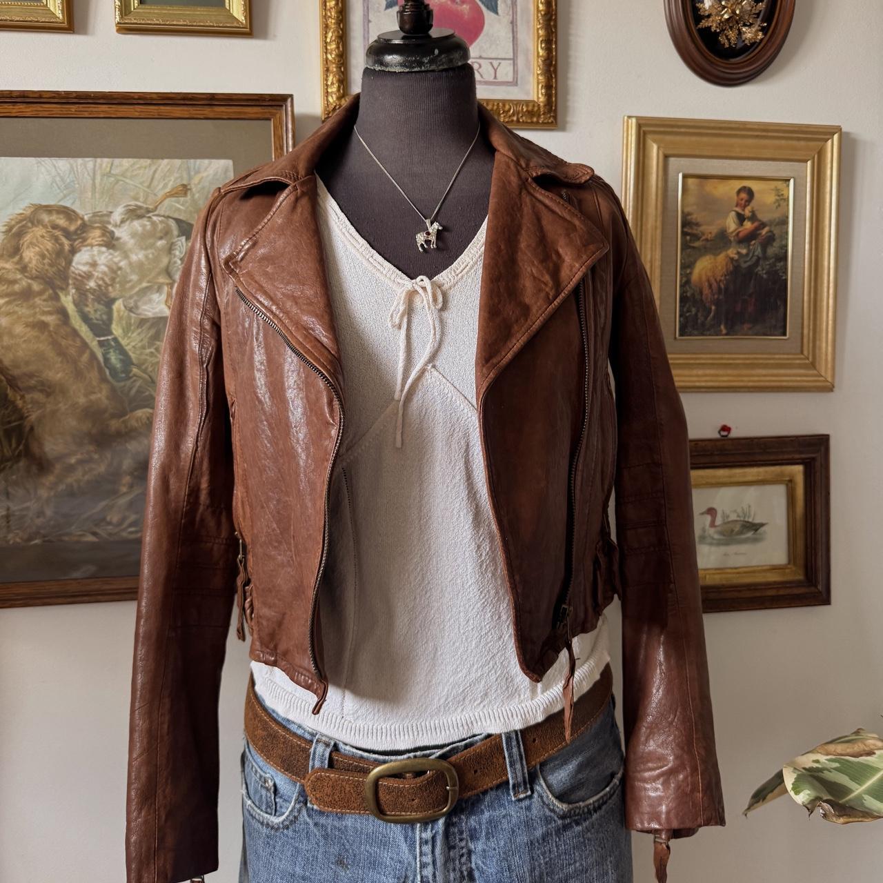 Vintage boho brown leather jacket (XS)
