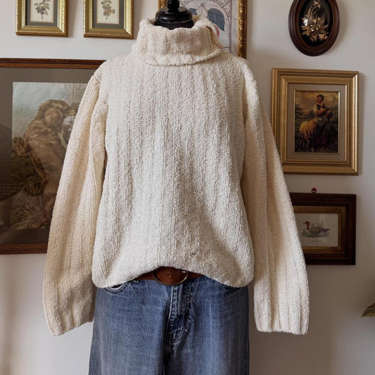 Plush cream convertible funnel neck sweater (S)