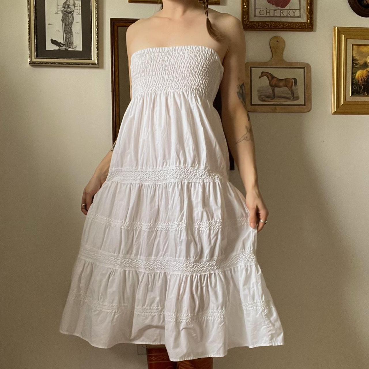 Tiered strapless midi dress (S)