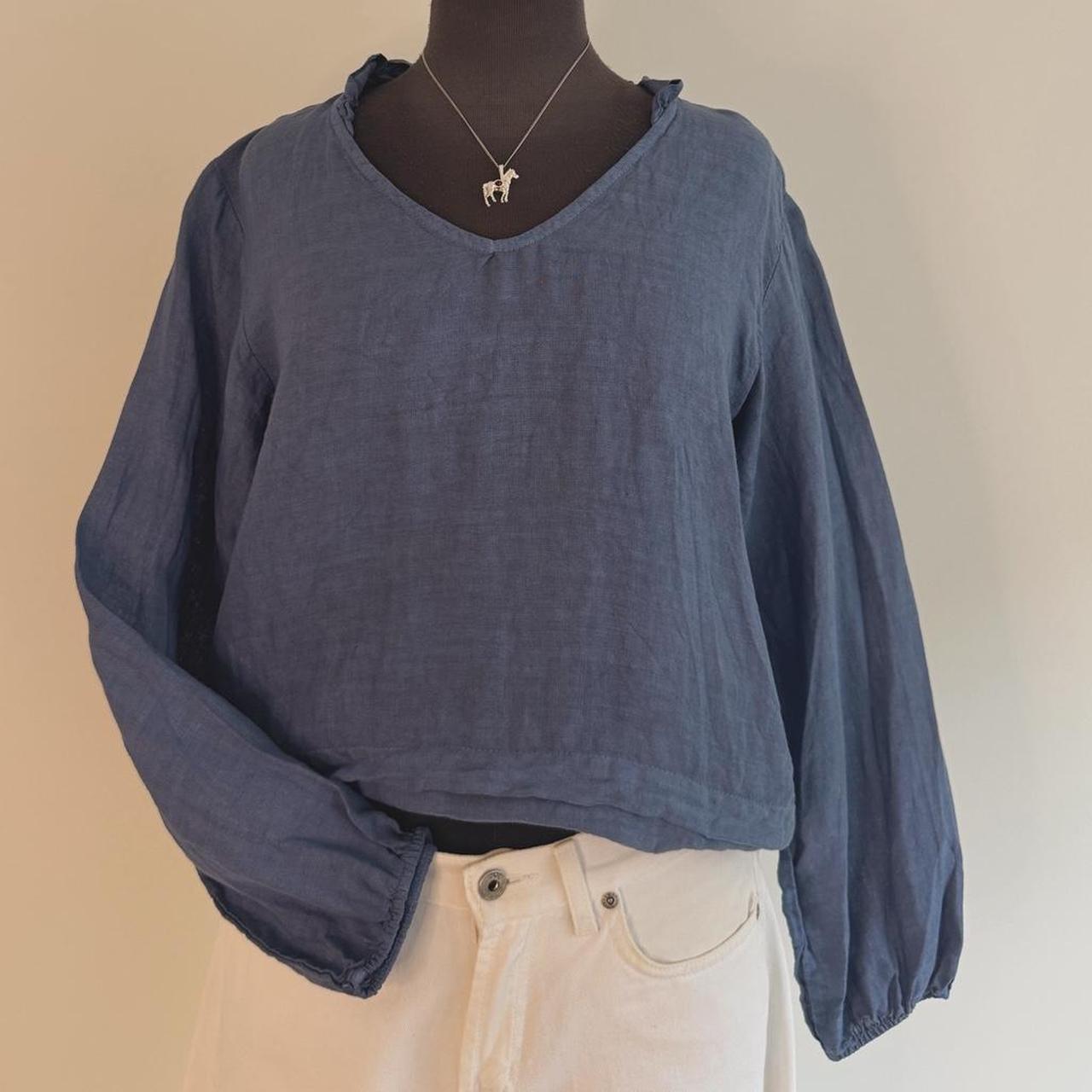 Navy linen coastal blouse (S)