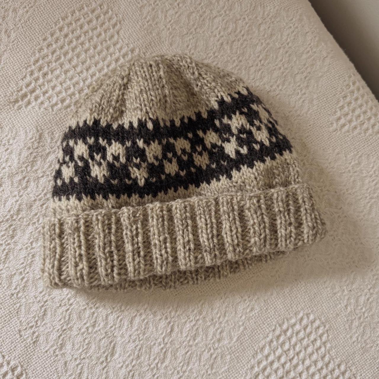 Hand knit vintage wool beanie