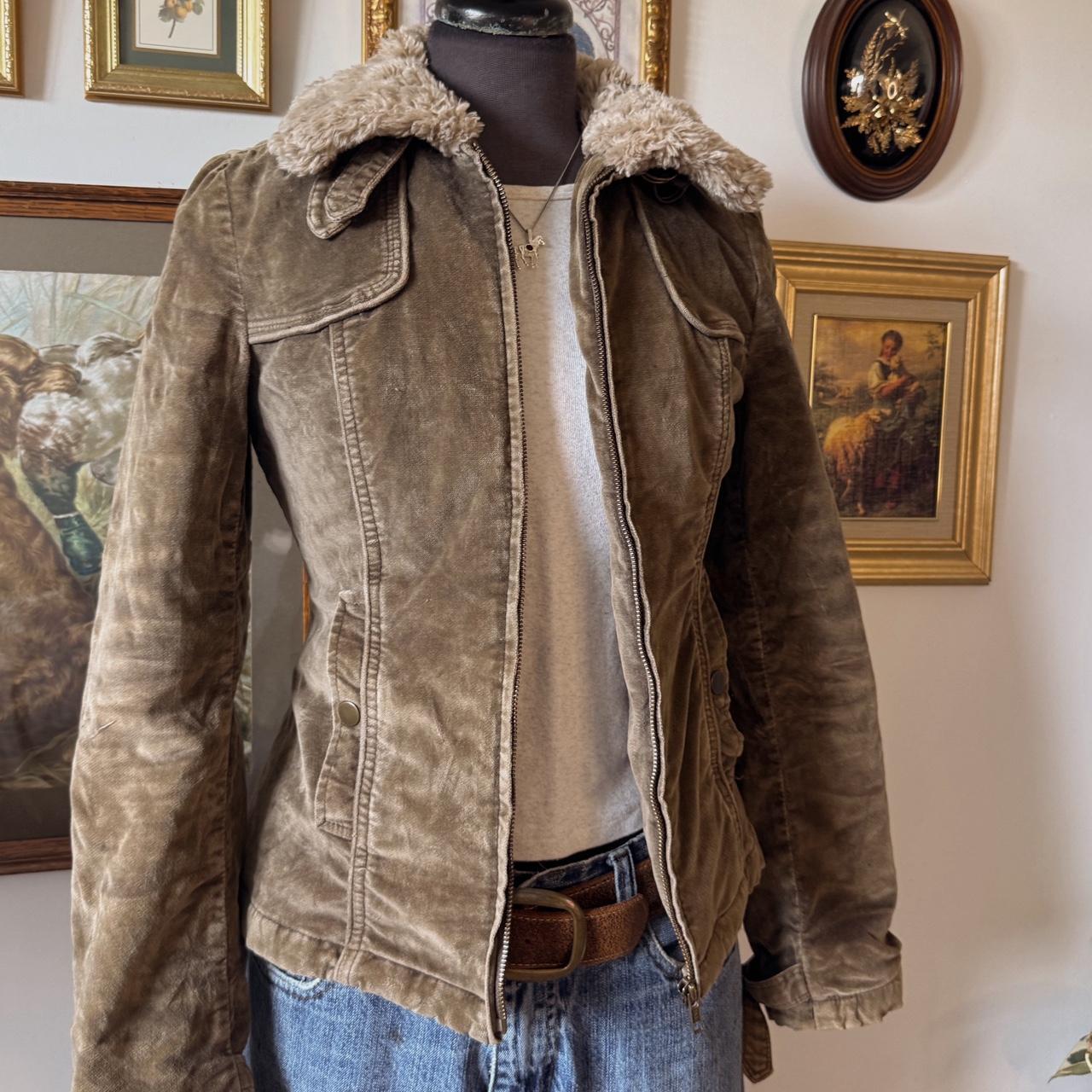Khaki velvet fall jacket (XS)