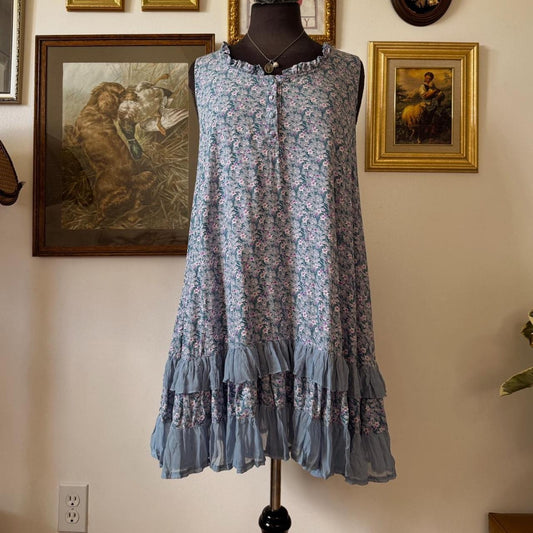Blue floral ruffle mini dress (XS)