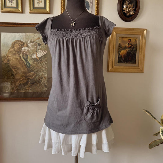 Y2K grey babydoll top (M)