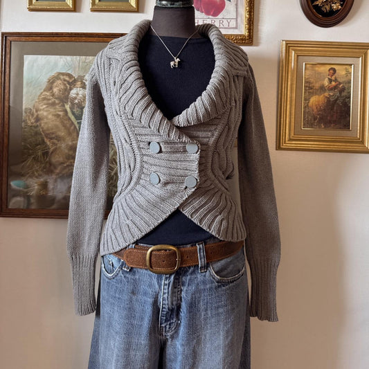 Grey cable knit shrug cardigan (S)