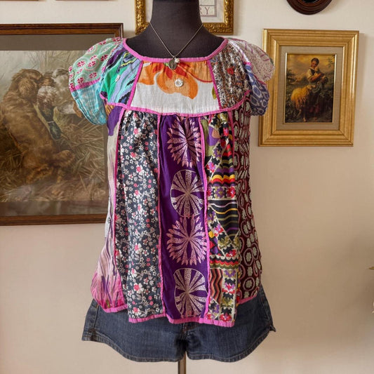 Boho patchwork babydoll blouse (S)