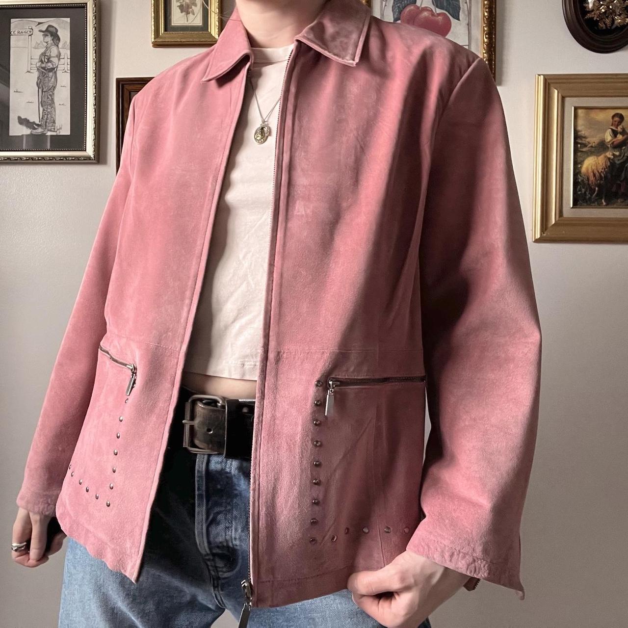 Pink suede leather jacket (L)