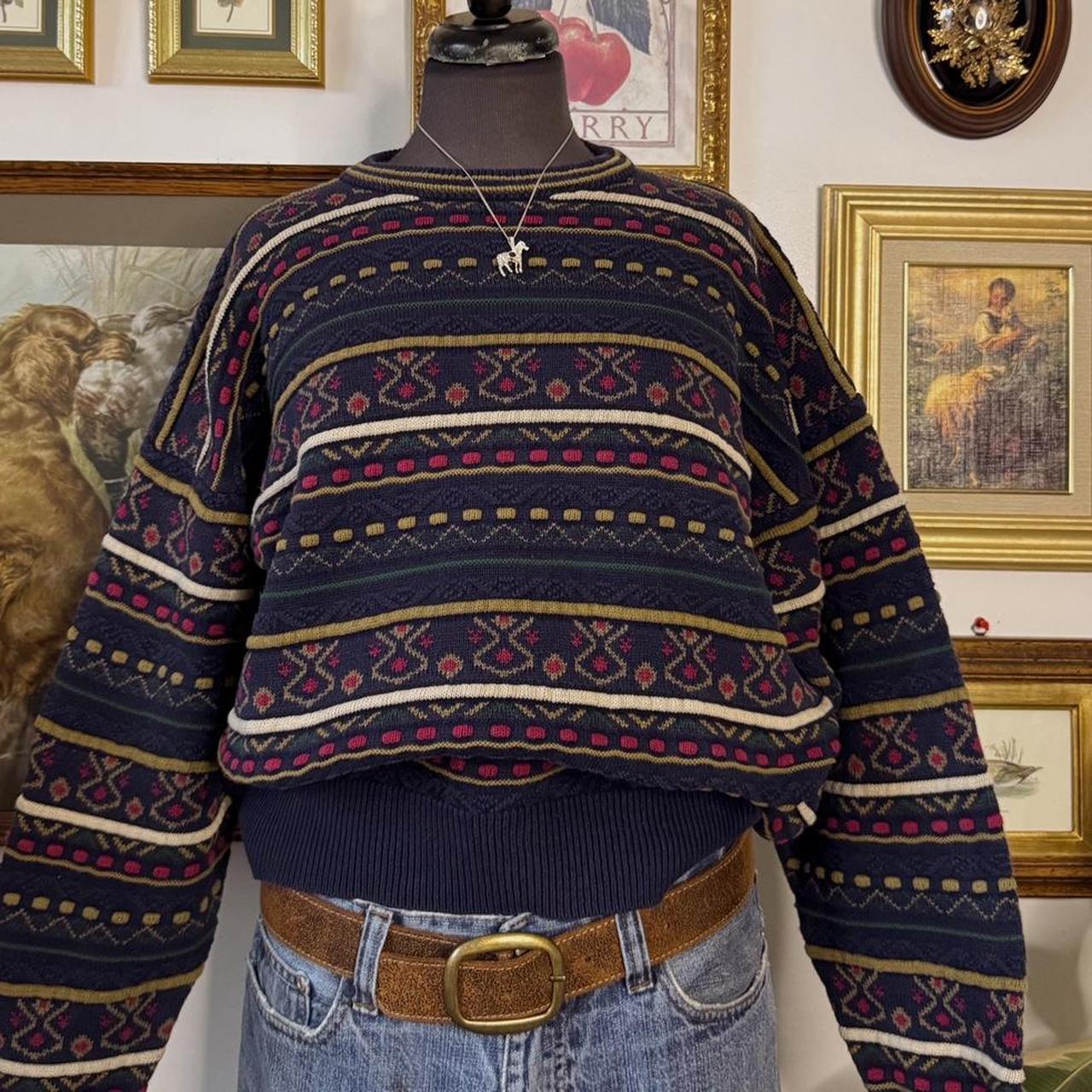 Navy & burgundy 90s striped sweater (L)