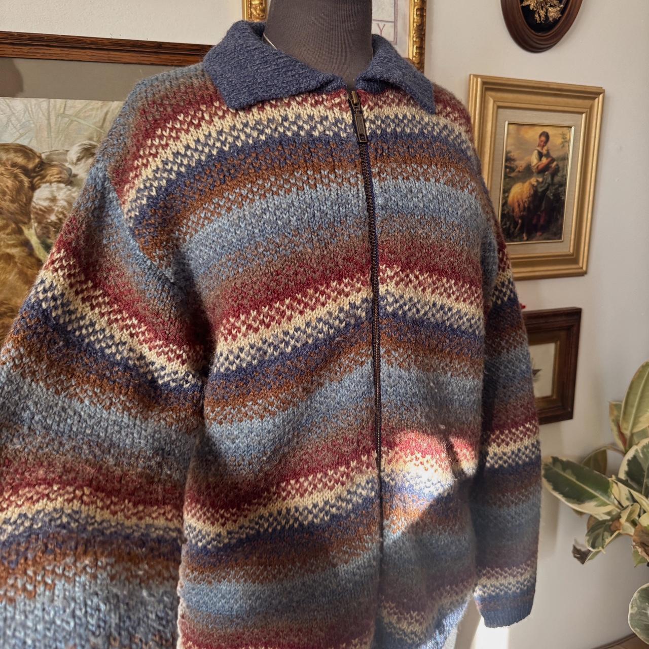 Vintage striped knit zip up sweater (L)