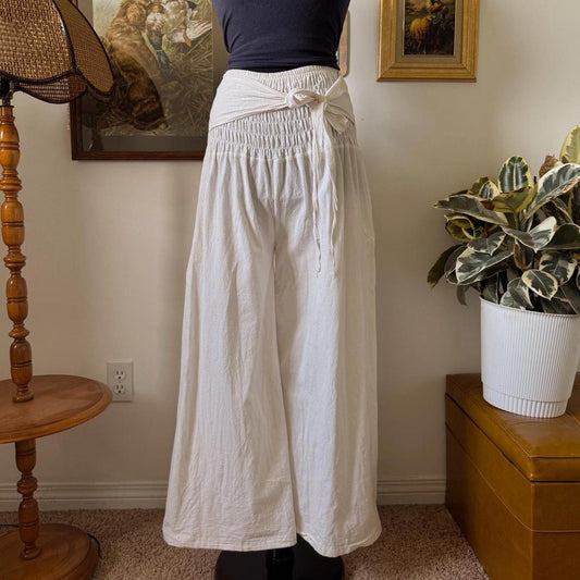 Cream wide leg cotton pants (XS-M)