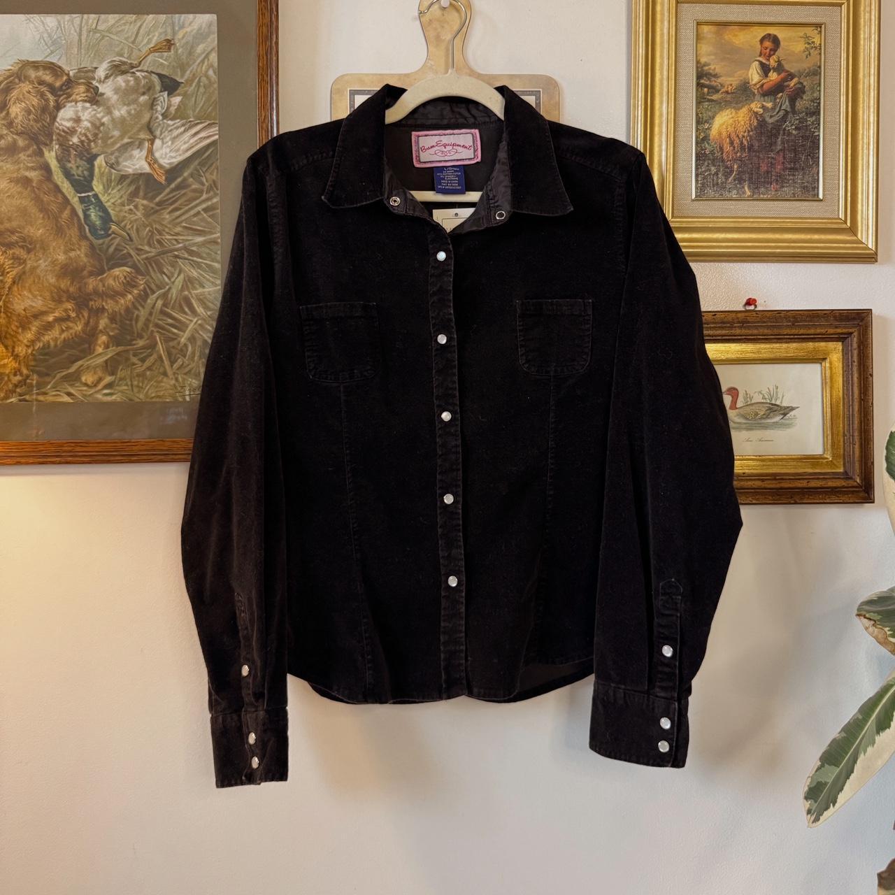 Black velvet button-up top (M)