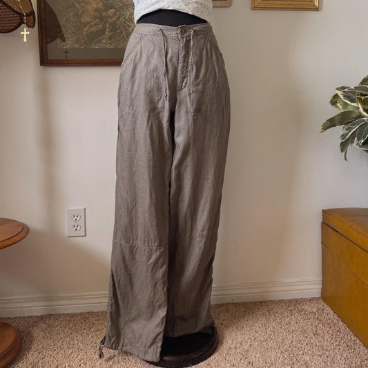 Taupe brown linen wide leg pants (28")