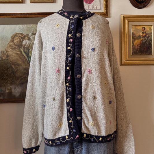 Grey cottage floral cardigan (L)