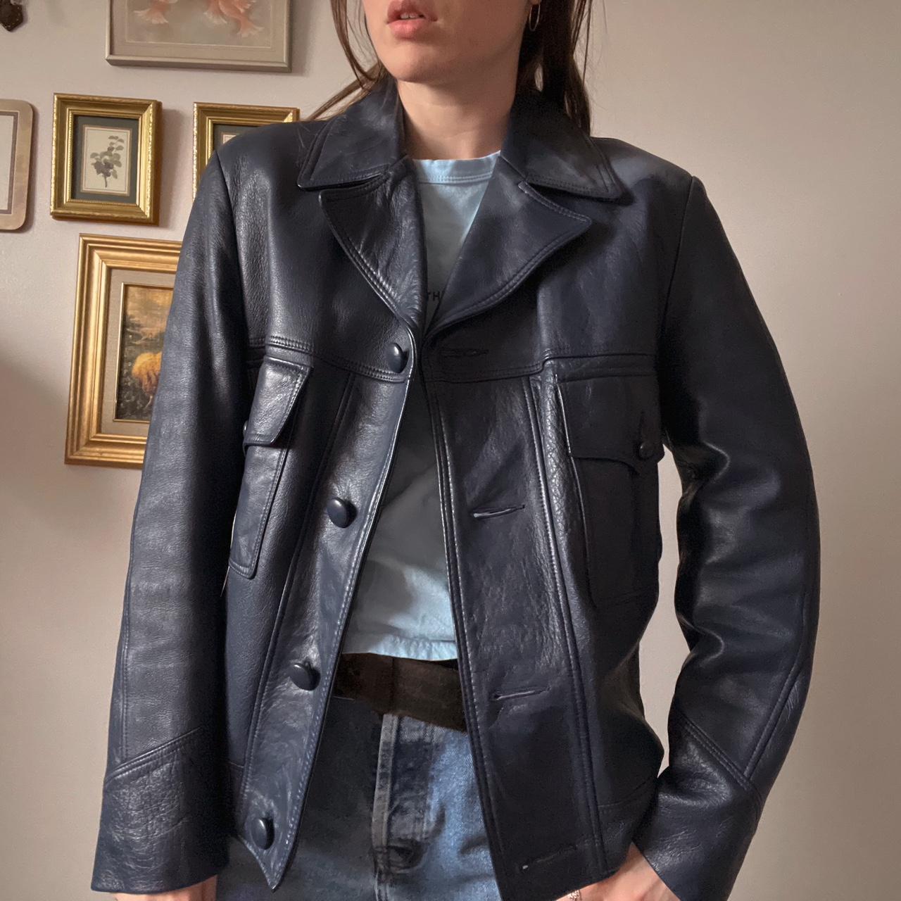 Vintage navy leather jacket (M)