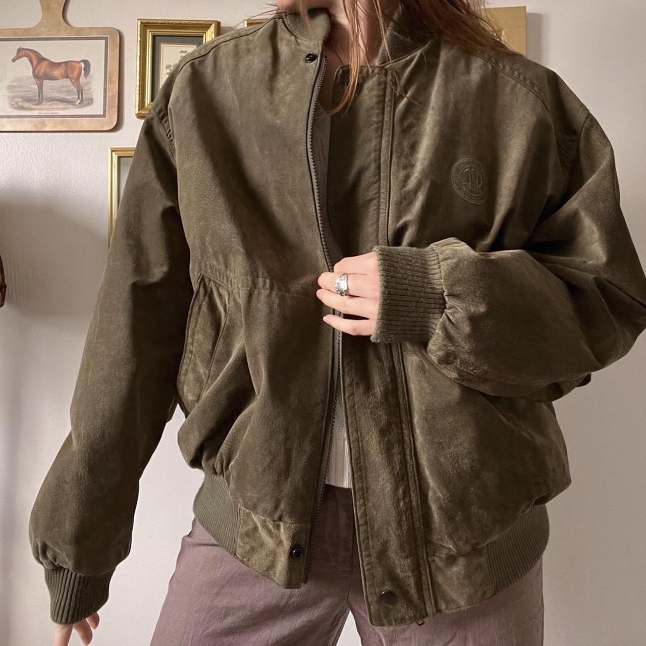 Vintage green suede bomber jacket (L)