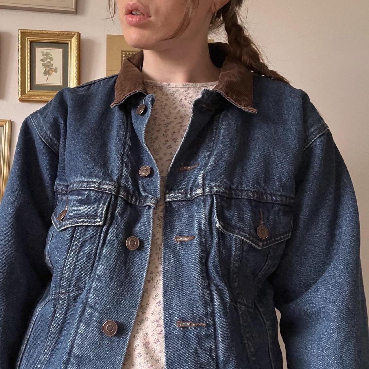 Fleece lined vintage denim jacket (S)