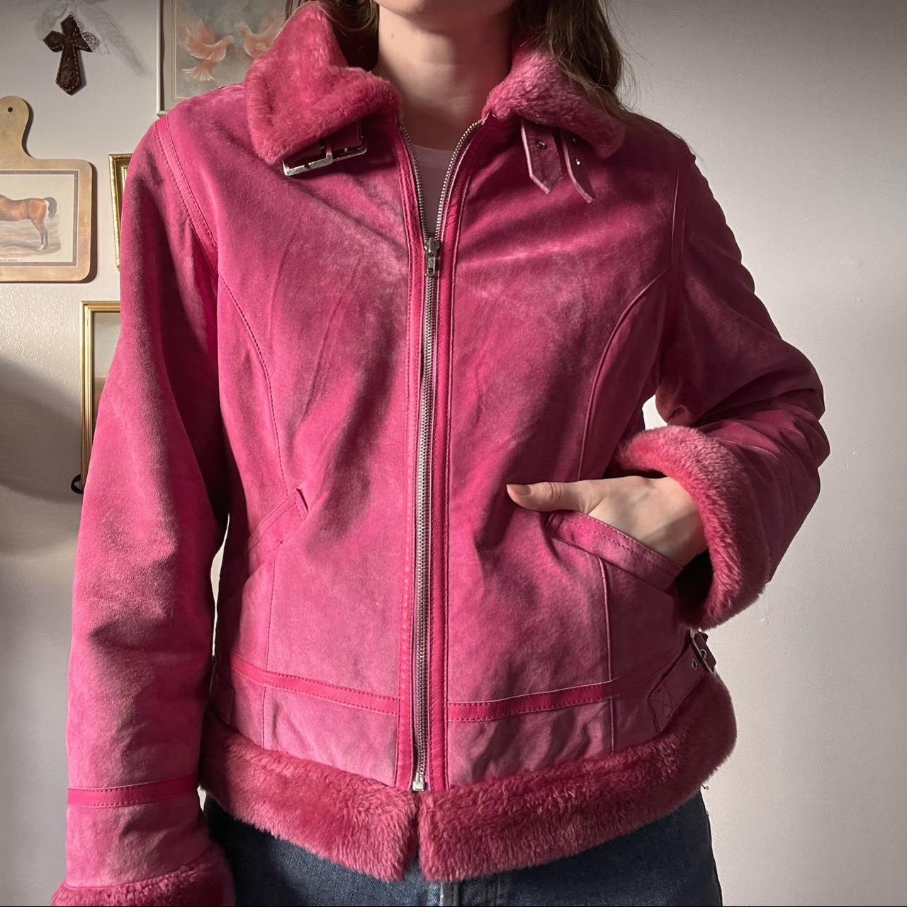 Pink suede leather jacket (M)