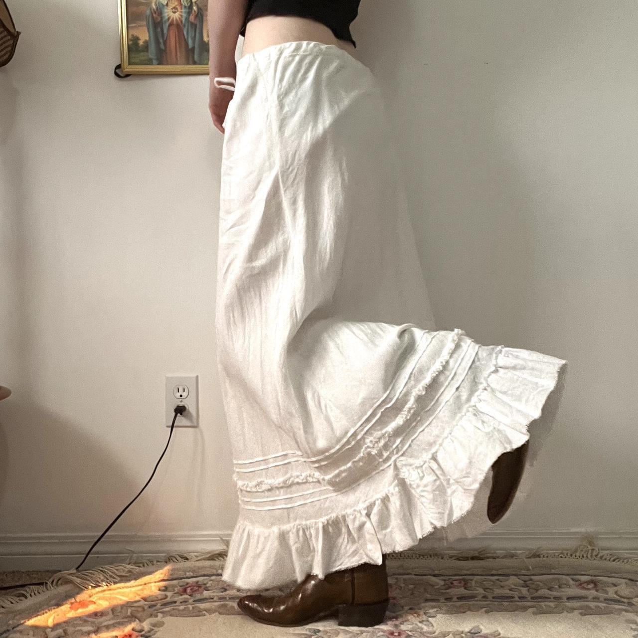 White ruffle linen maxi skirt (XS-XL)