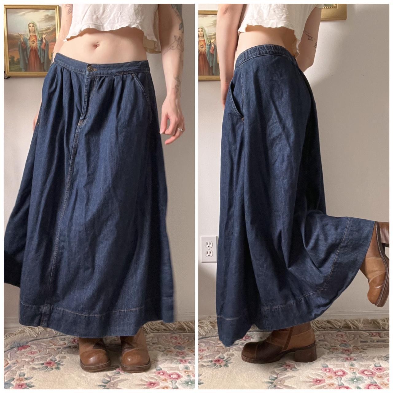 Dark wash denim maxi skirt (S-L)