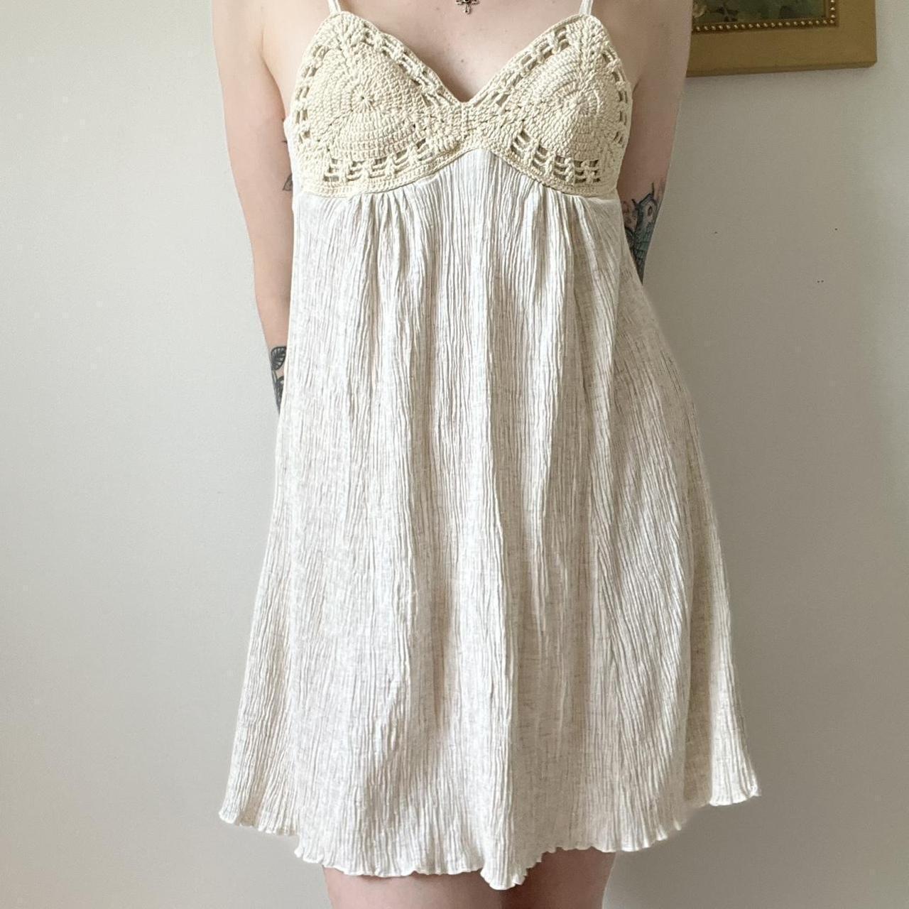 Cream gauze boho mini dress (S)