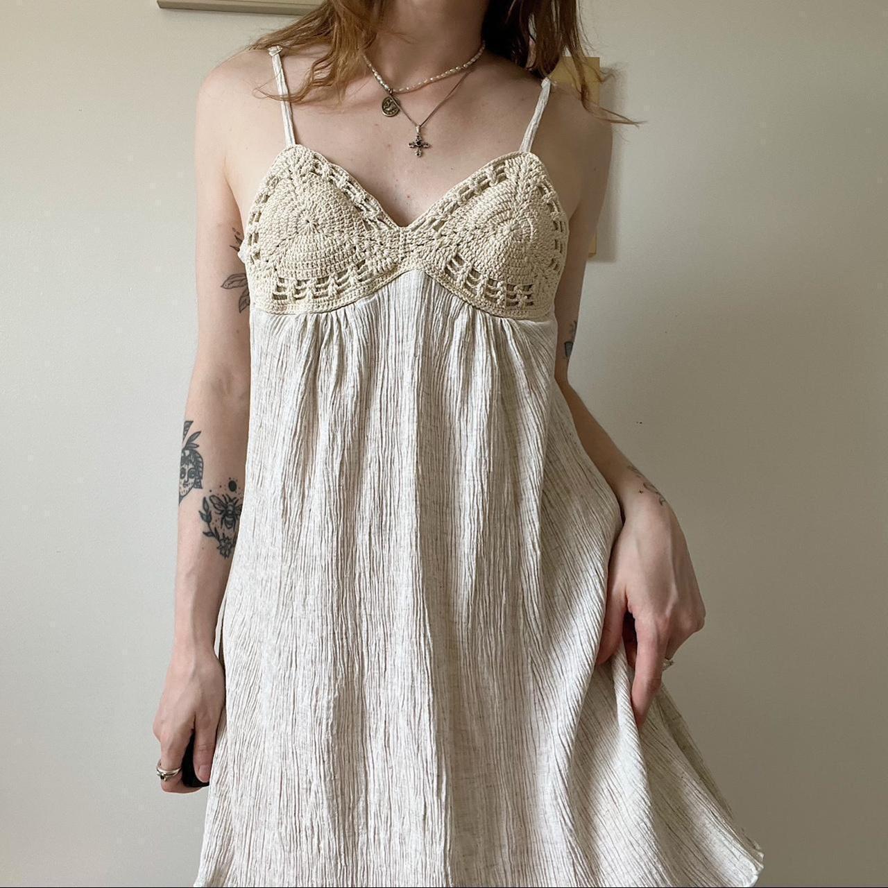 Cream gauze boho mini dress (S)