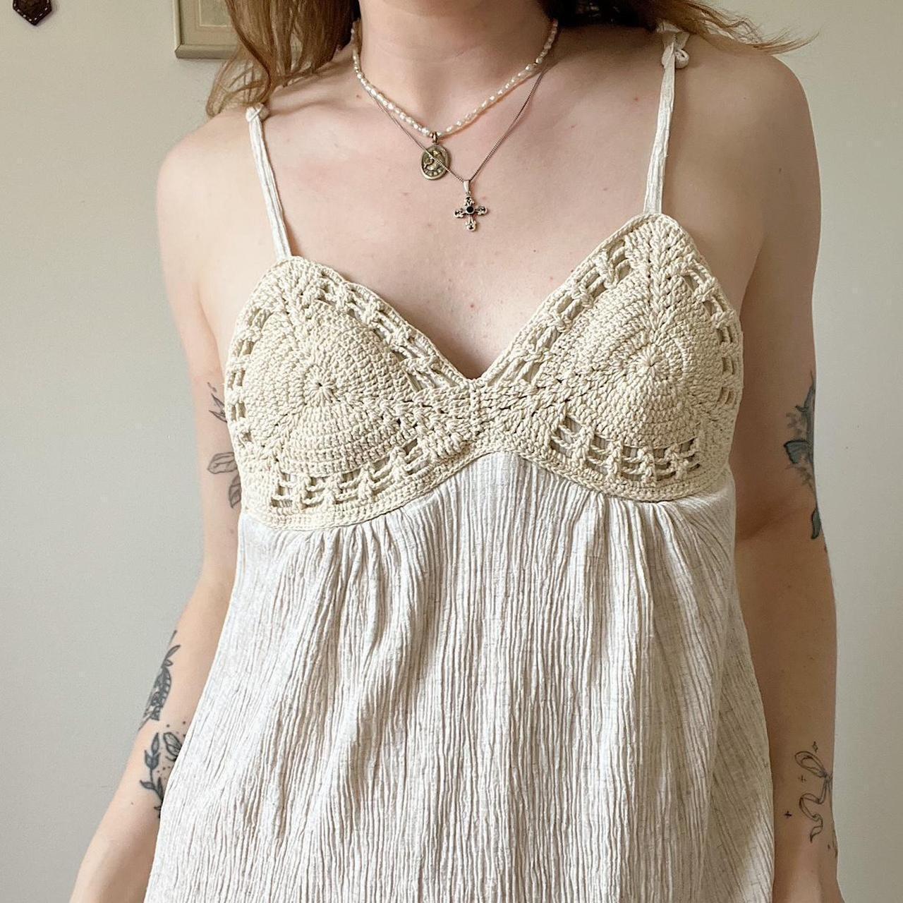 Cream gauze boho mini dress (S)